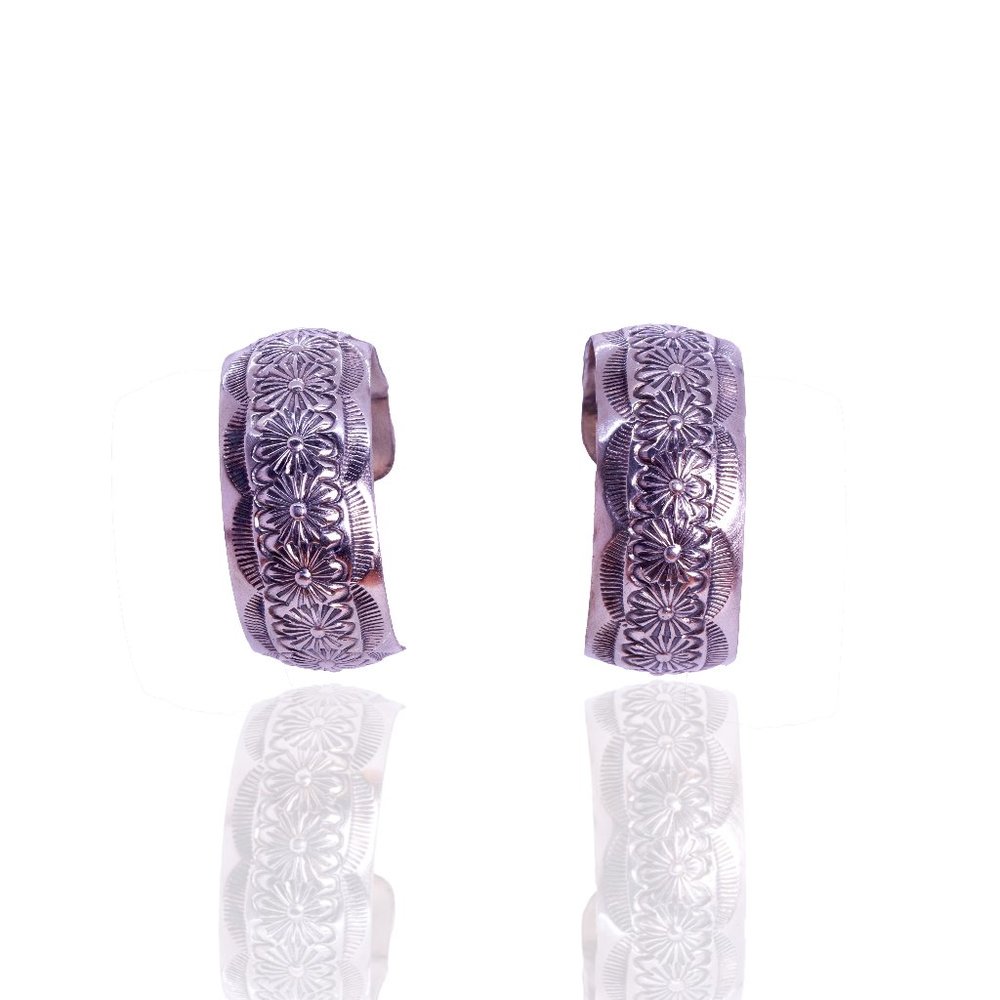 Jennifer Begay JB Navajo Native American Stamped Sterling Silver Hoop Earrings